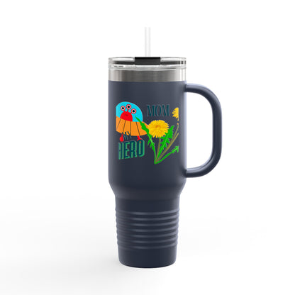 Mom Hero 40oz Insulated Travel Mug - Bright & Cheerful Design