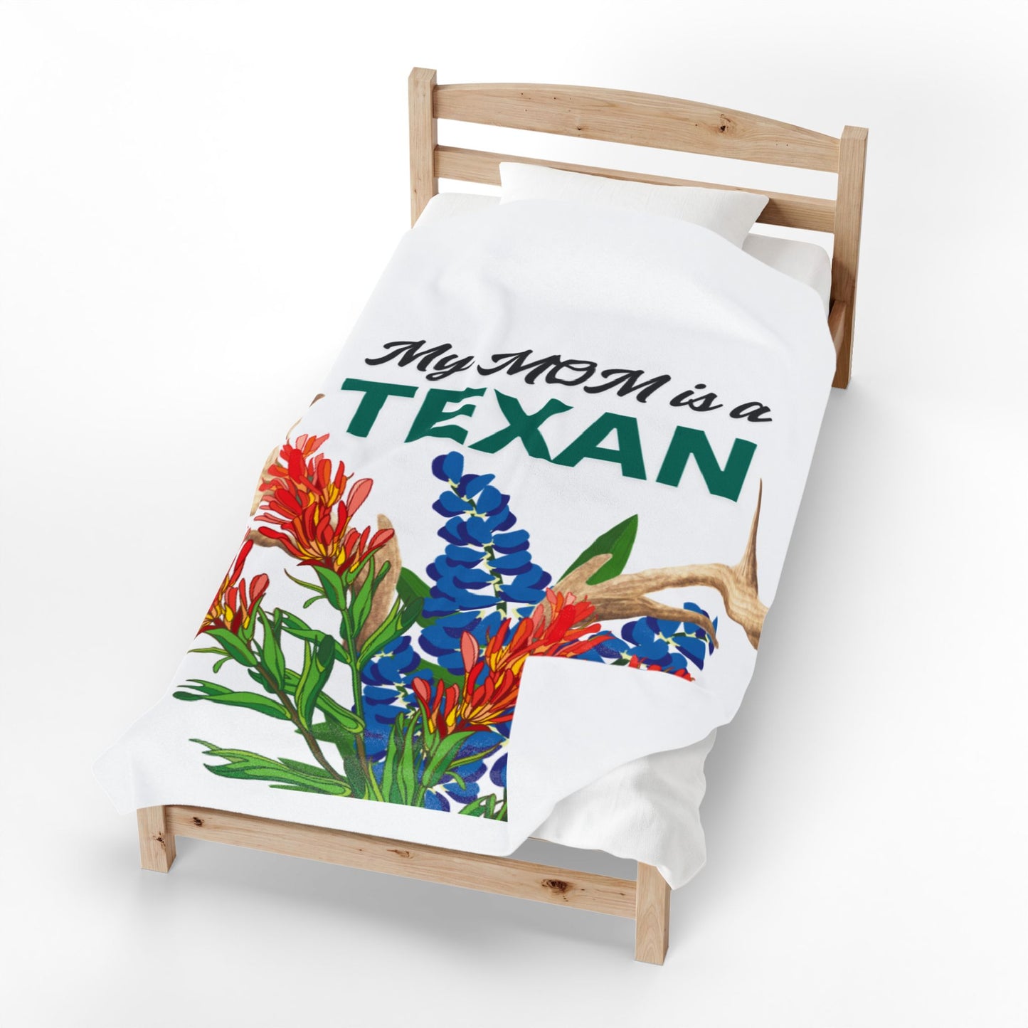 My MOM is a TEXAN Plush Blanket — Texas Bluebonnet & Wildflower Velveteen Throw