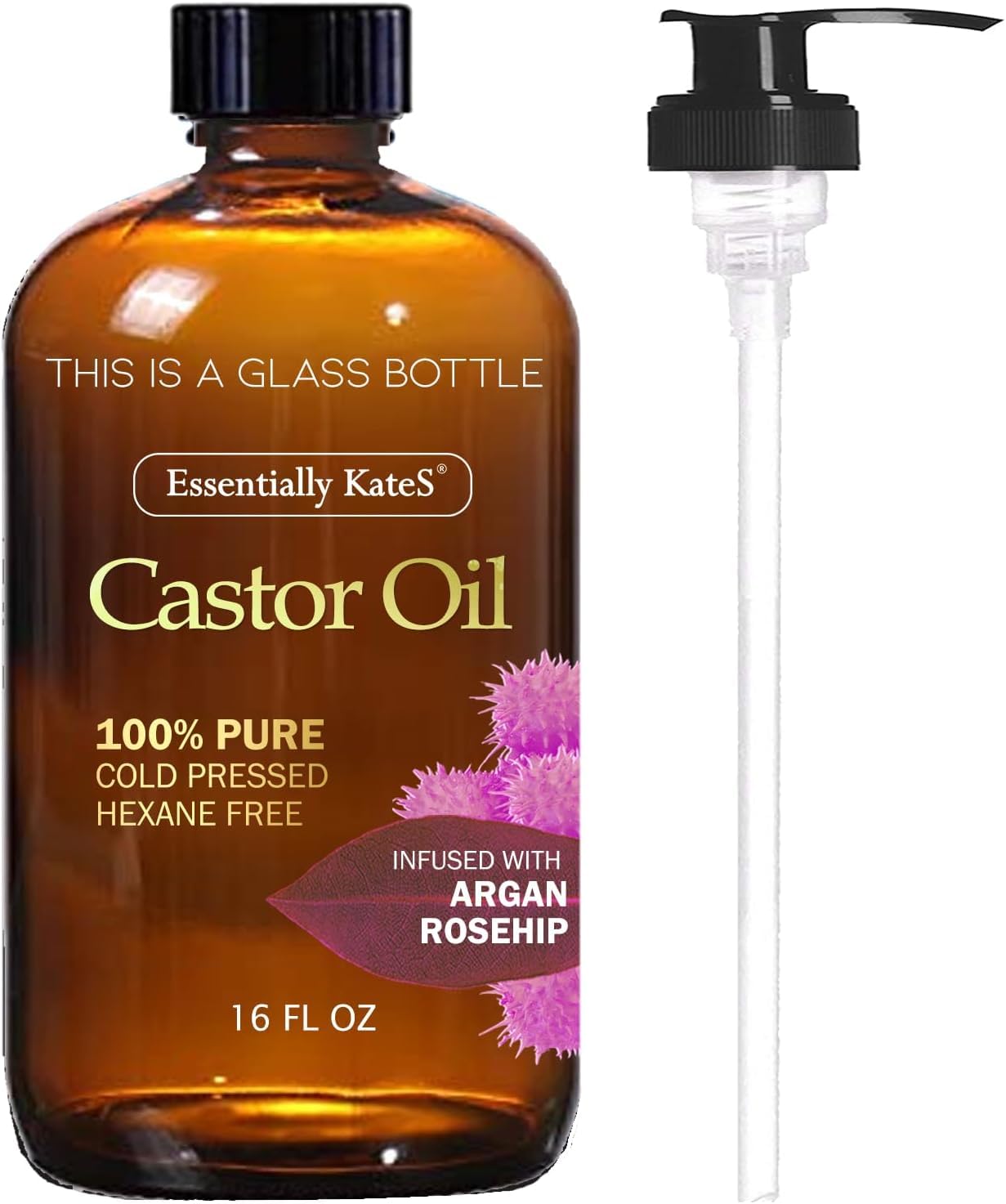 Castor Oil 16 Fl Oz (Glass Bottle) - Original Unrefine0% Pure and Natural, Cold Pressed, and Hexane-Free - Hair Oil, Body Oil