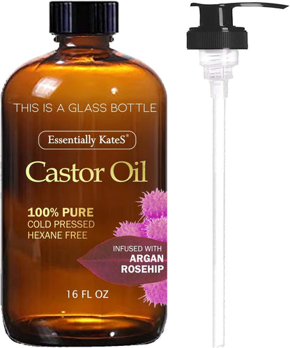 Castor Oil 16 Fl Oz (Glass Bottle) - Original Unrefine0% Pure and Natural, Cold Pressed, and Hexane-Free - Hair Oil, Body Oil