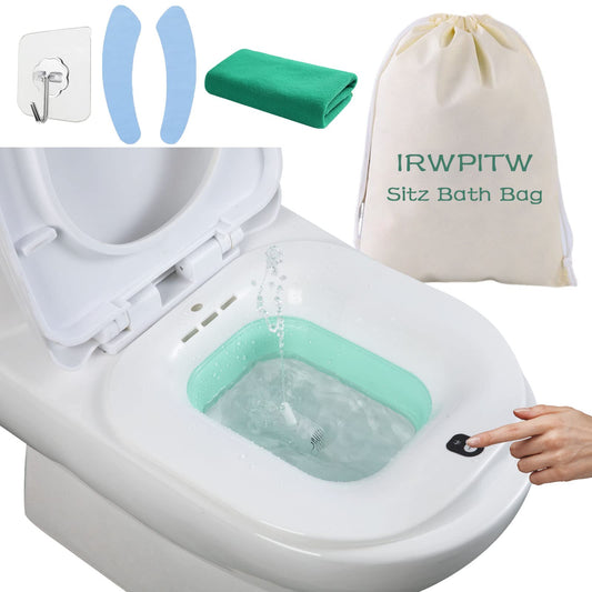 Sitz Bath, Electric Sitz Bath for Toilet Seat Hemorrhoids Postpartum Care Tub, Sits Bath Soak Pan for Women Men, Sitz Baths Salts Bowl, Hip Bath Basin, Foldable, Water Spray Style, Green