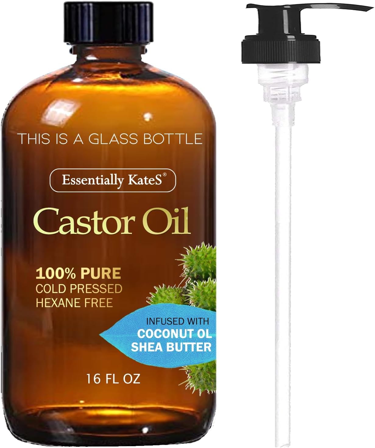 Castor Oil 16 Fl Oz (Glass Bottle) - Original Unrefine0% Pure and Natural, Cold Pressed, and Hexane-Free - Hair Oil, Body Oil