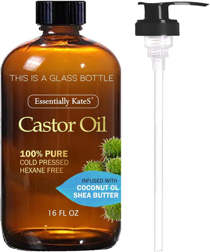 Castor Oil 16 Fl Oz (Glass Bottle) - Original Unrefine0% Pure and Natural, Cold Pressed, and Hexane-Free - Hair Oil, Body Oil