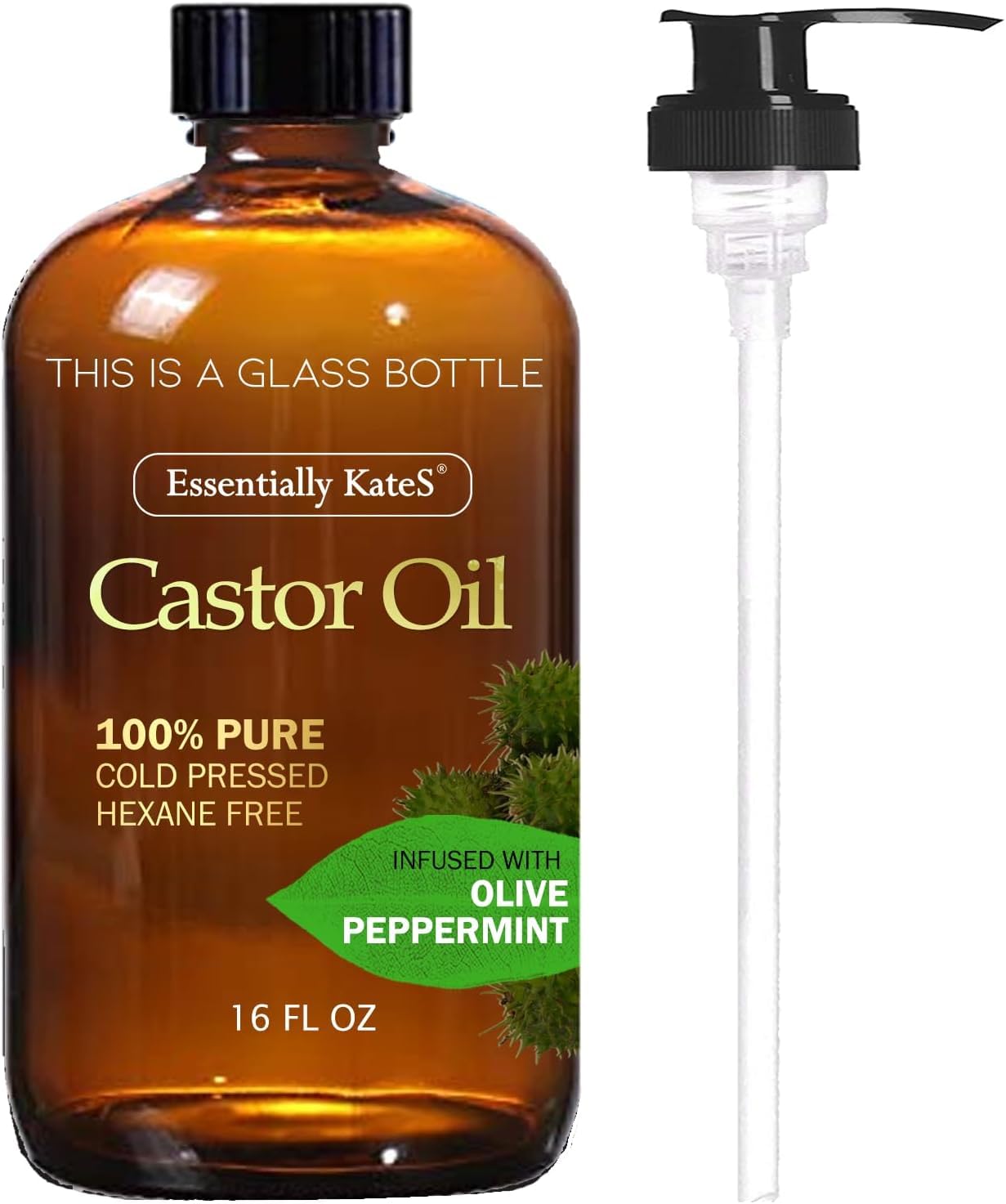 Castor Oil 16 Fl Oz (Glass Bottle) - Original Unrefine0% Pure and Natural, Cold Pressed, and Hexane-Free - Hair Oil, Body Oil