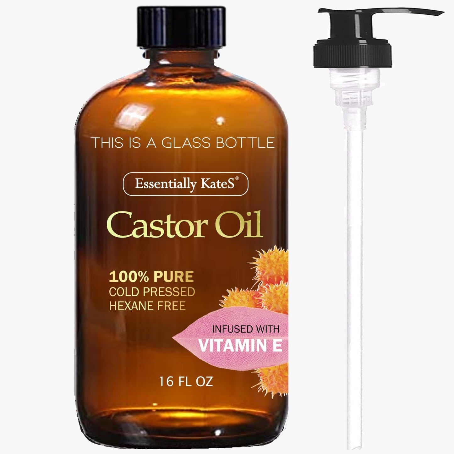 Castor Oil 16 Fl Oz (Glass Bottle) - Original Unrefine0% Pure and Natural, Cold Pressed, and Hexane-Free - Hair Oil, Body Oil