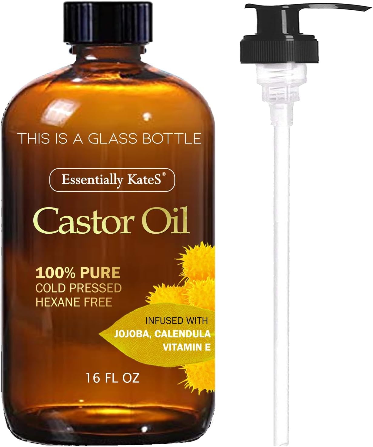 Castor Oil 16 Fl Oz (Glass Bottle) - Original Unrefine0% Pure and Natural, Cold Pressed, and Hexane-Free - Hair Oil, Body Oil