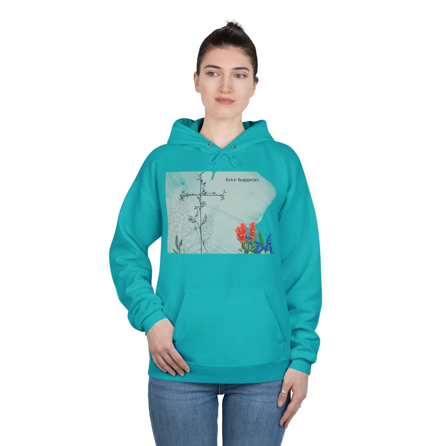 Love Happens Eco-Friendly Hoodie - Floral Design for Nature Lovers