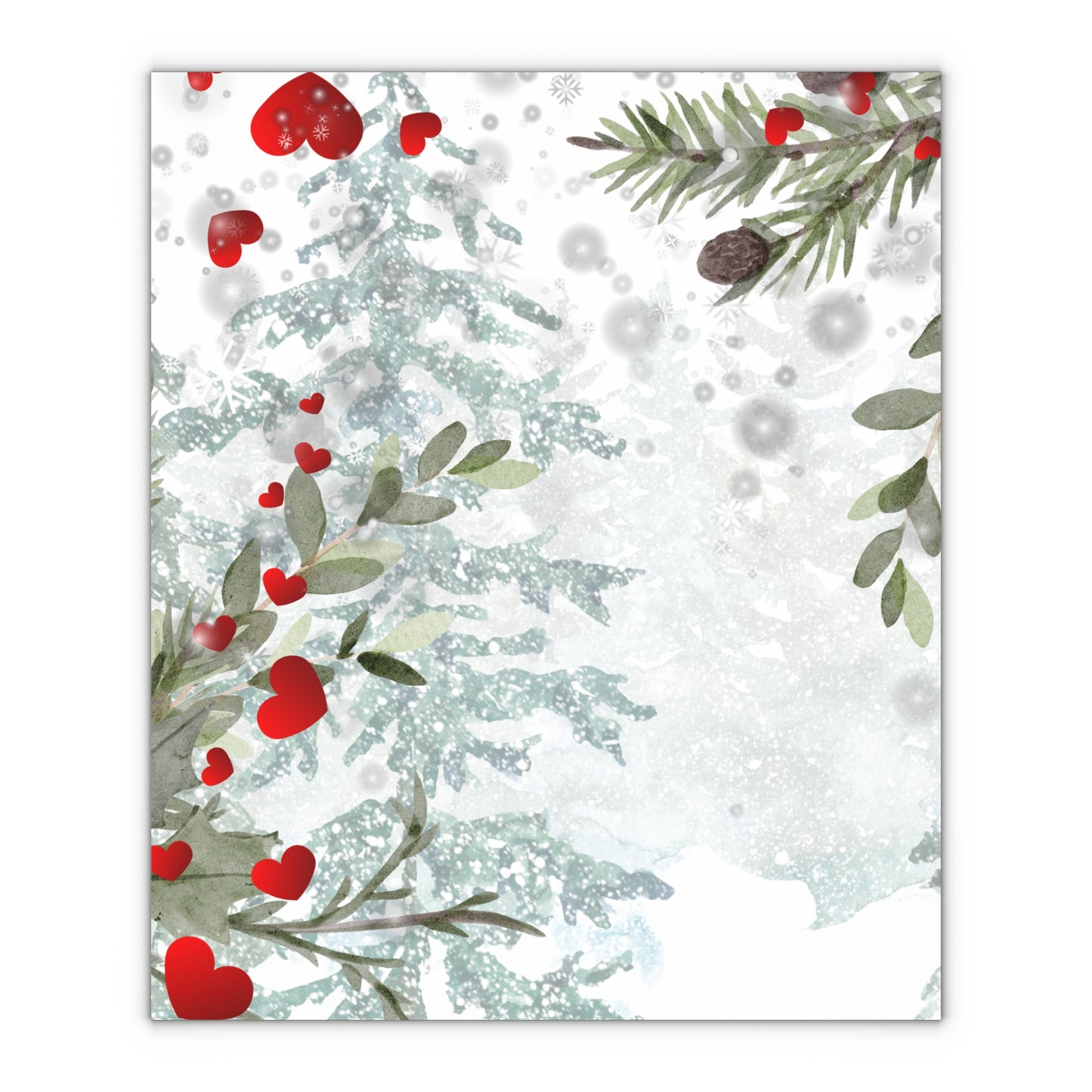 Winter Pine & Hearts Gift Wrapping Paper Sheet