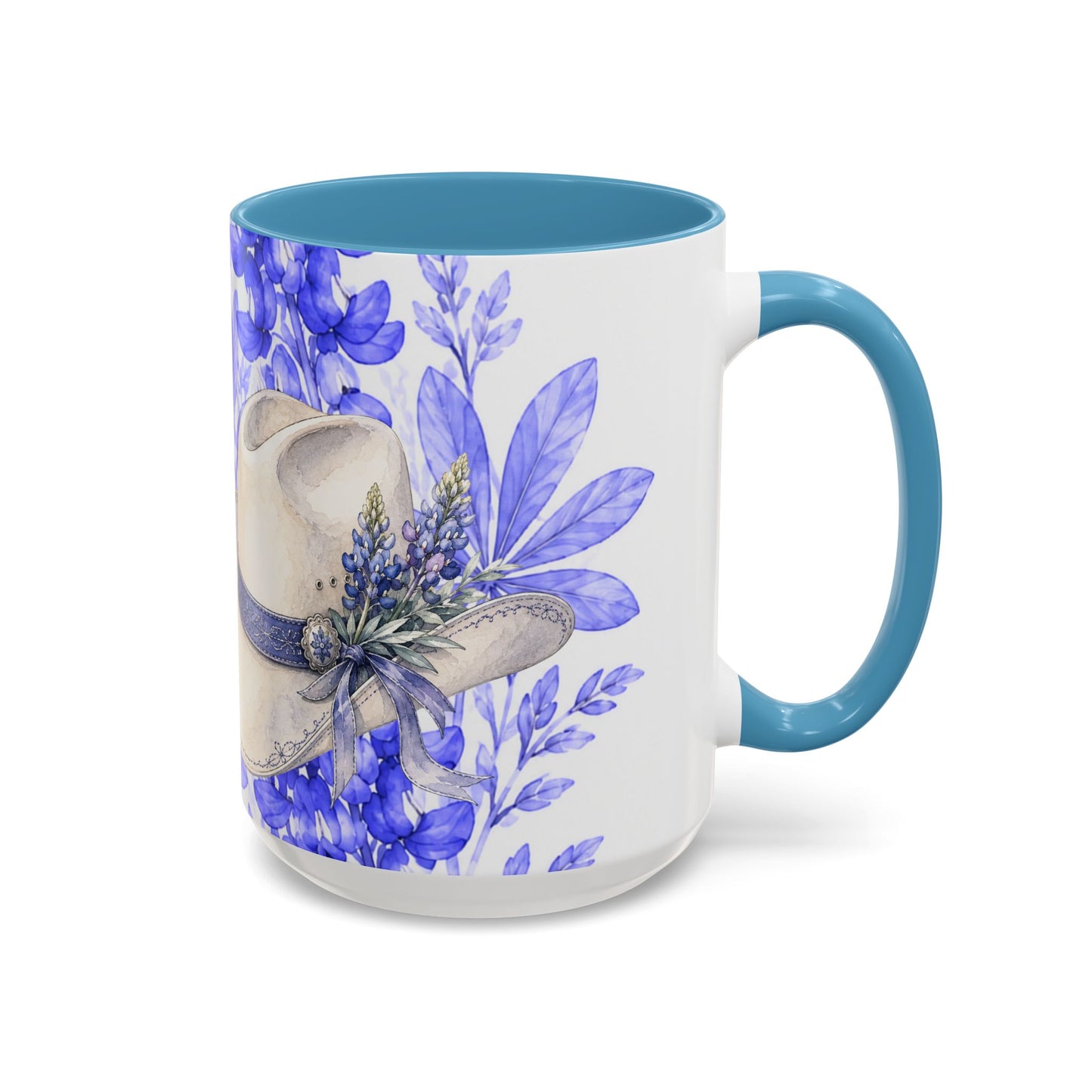 Cowboy Hat Bluebonnet Accent Coffee Mug – Texas Wildflower Floral Tea Cup (11/15oz)