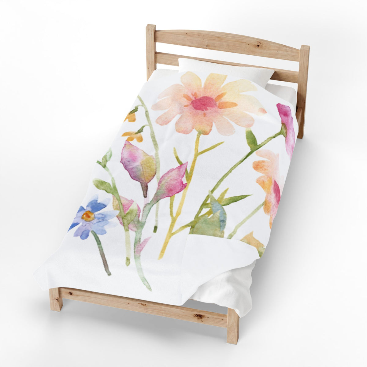 Floral Watercolor Velveteen Plush Blanket — Soft Spring Flower Throw