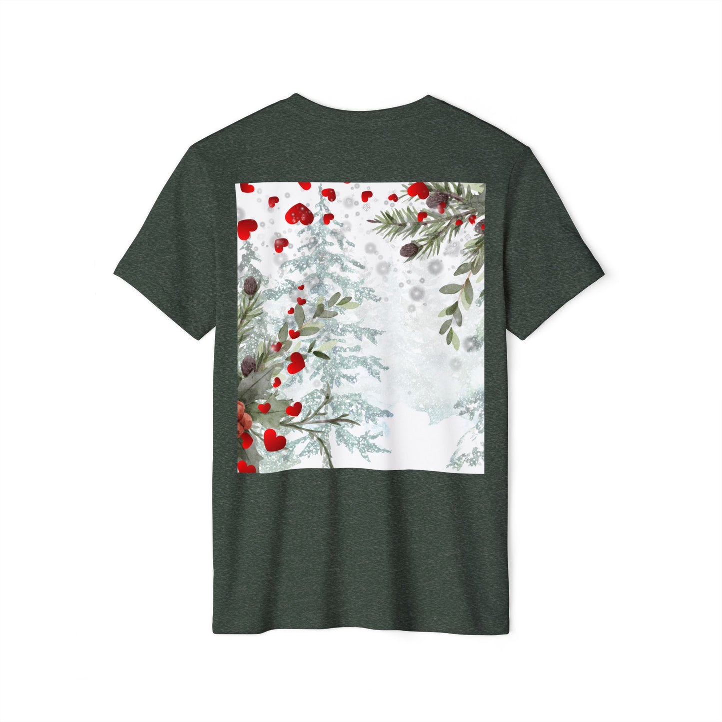 Her Heart Winter Floral T-Shirt — Romantic Snow & Red Berries Design