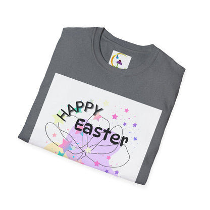 Happy Easter Unisex Softstyle T-Shirt with Floral Back Design