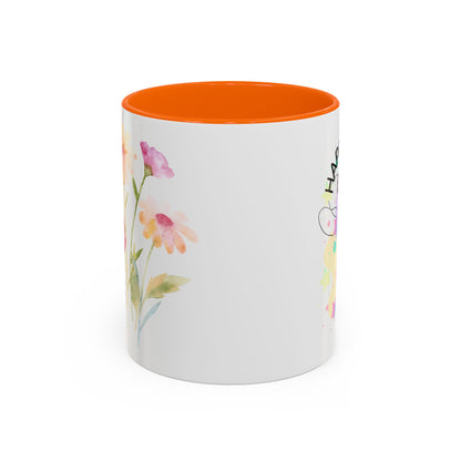 Happy Easter Floral Accent Coffee Mug - Celebrate Spring with Colorful Design