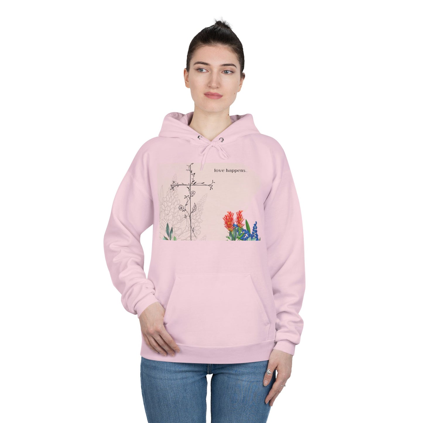 Love Happens Eco-Friendly Hoodie - Floral Design for Nature Lovers