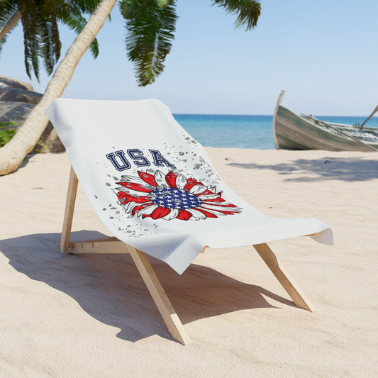 Patriotic Sunflower Beach Towel for Summer Fun, USA Theme, Beach Day Essential, Ideal for July 4th, Pool Parties, Gifts