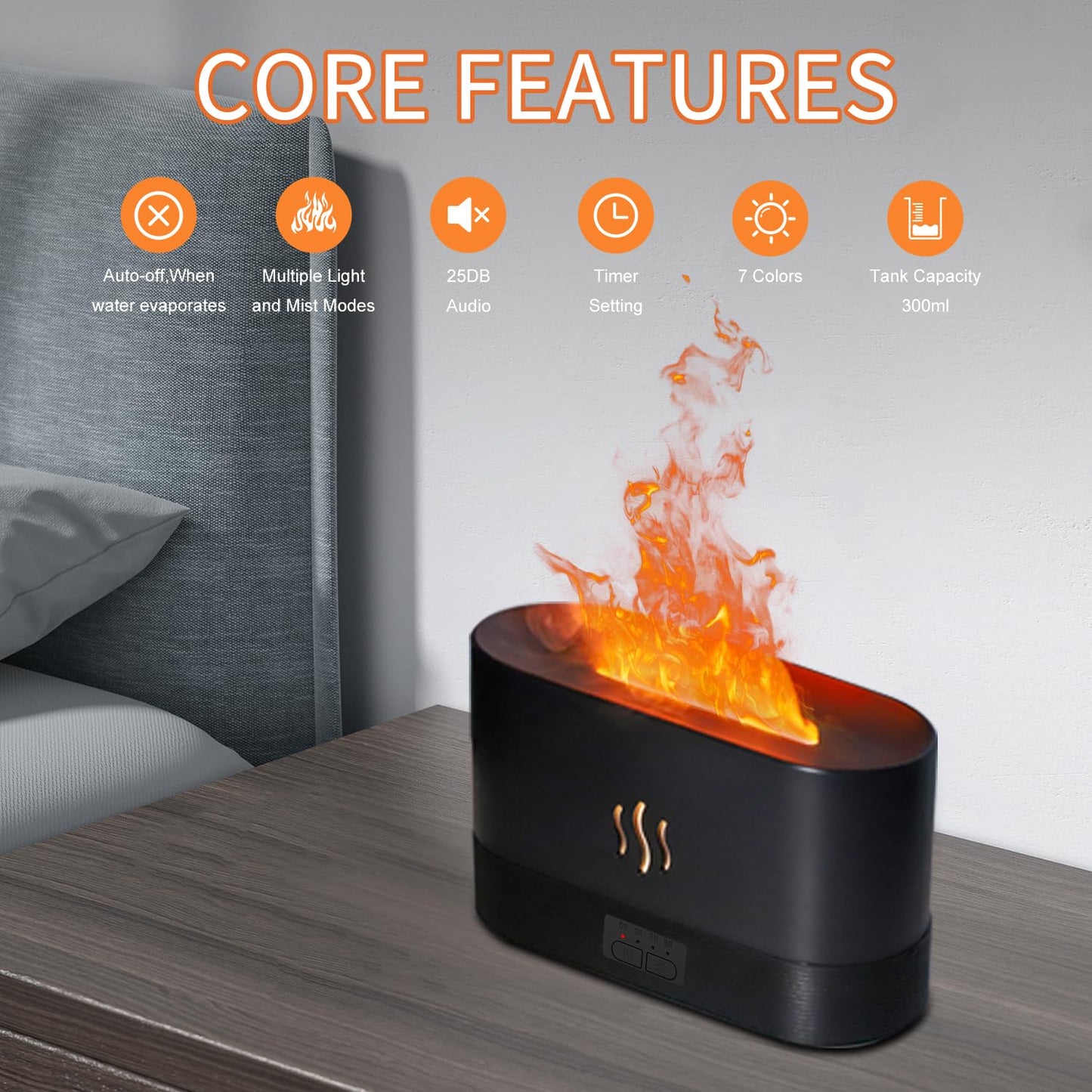 Flame Diffuser, Aromatherapy Diffuser with Power Adapter & 25db Audio Bluetooth