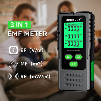 EMF Detector – 3-in-1 Electromagnetic Radiation Meter for AC Magnetic, AC Electric & Microwave Fields – Handheld EMF Reader for Home, Office & Smart Meters, Ideal for Non-Professional Users