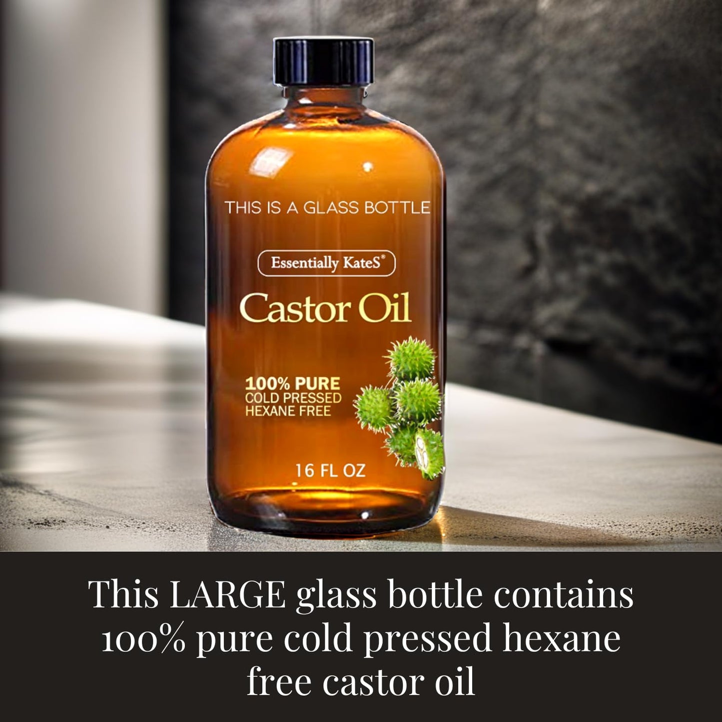 Castor Oil 16 Fl Oz (Glass Bottle) - Original Unrefine0% Pure and Natural, Cold Pressed, and Hexane-Free - Hair Oil, Body Oil