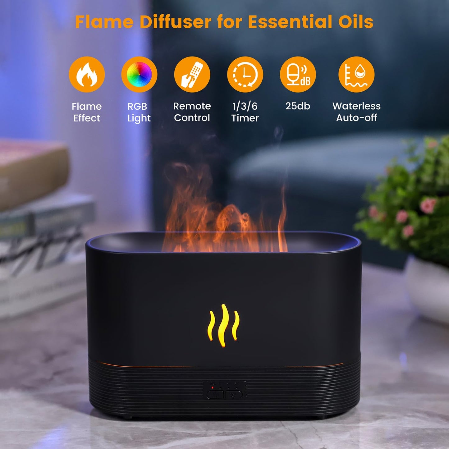 Flame Diffuser, Aromatherapy Diffuser with Power Adapter & 25db Audio Bluetooth