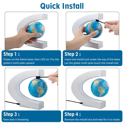 Magnetic Levitating Globe with LED Light, Cool Tech Gift for Men Father Boys and Girls, Birthday Gifts for Kids, Floating Globes World Desk Gadget Decor in Office Home Display (Silver)