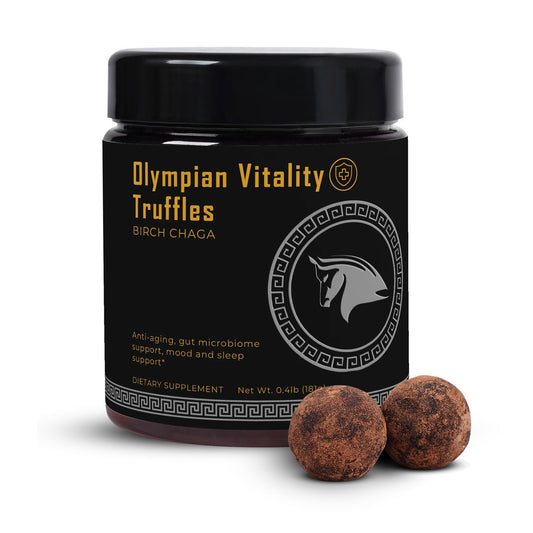 Olympian Vitality Truffles | Natural Gut Health Dessert & Gut Detox Supplement + Sleep Support | Humic & Fulvic Acid Organic Pure Cacao & Date | Non GMO & Organic | Spartan Bee Bread Brand