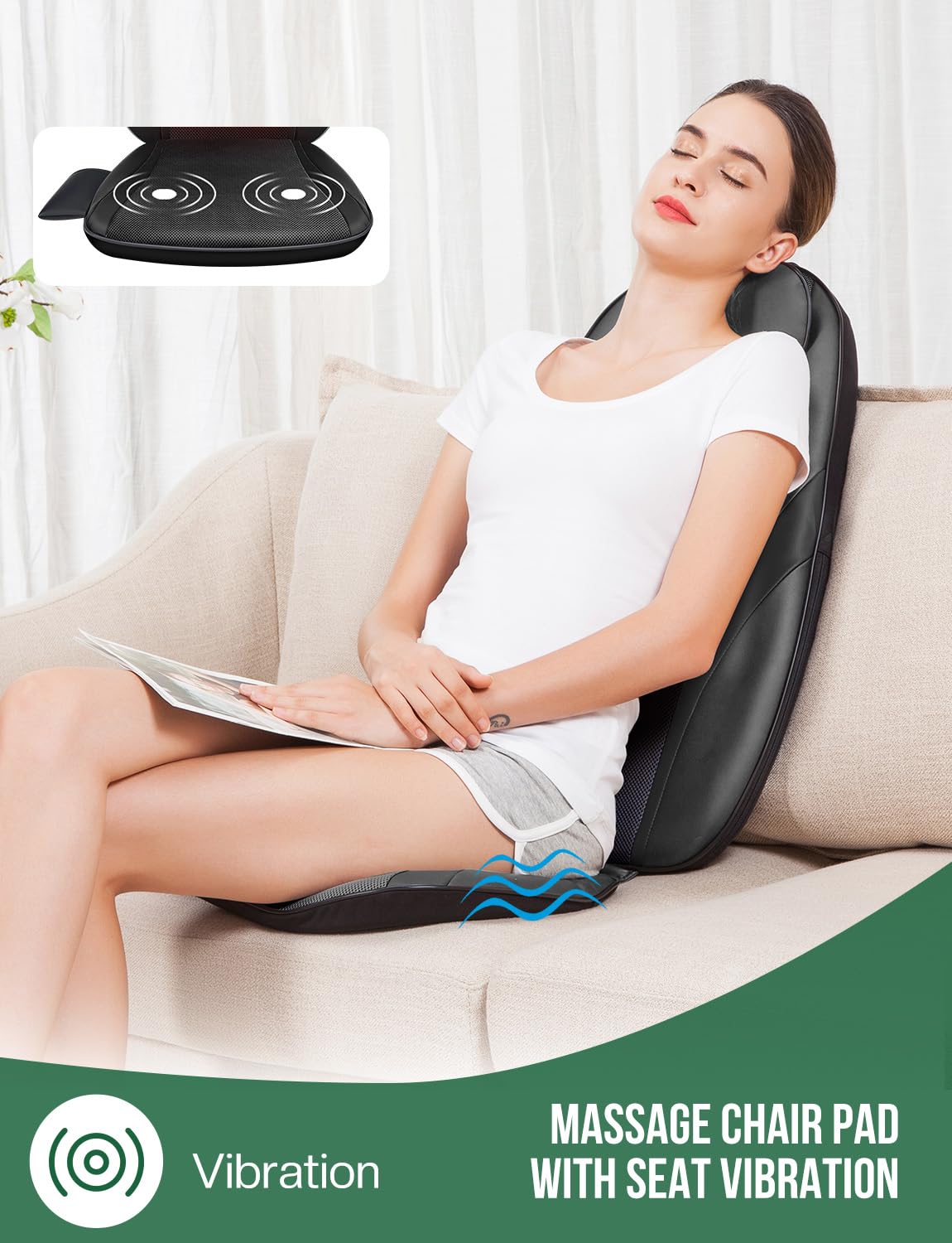 Shiatsu Massage Cushion with Heat Massage Chair Pad Kneading Back Massager for Home Office Seat use