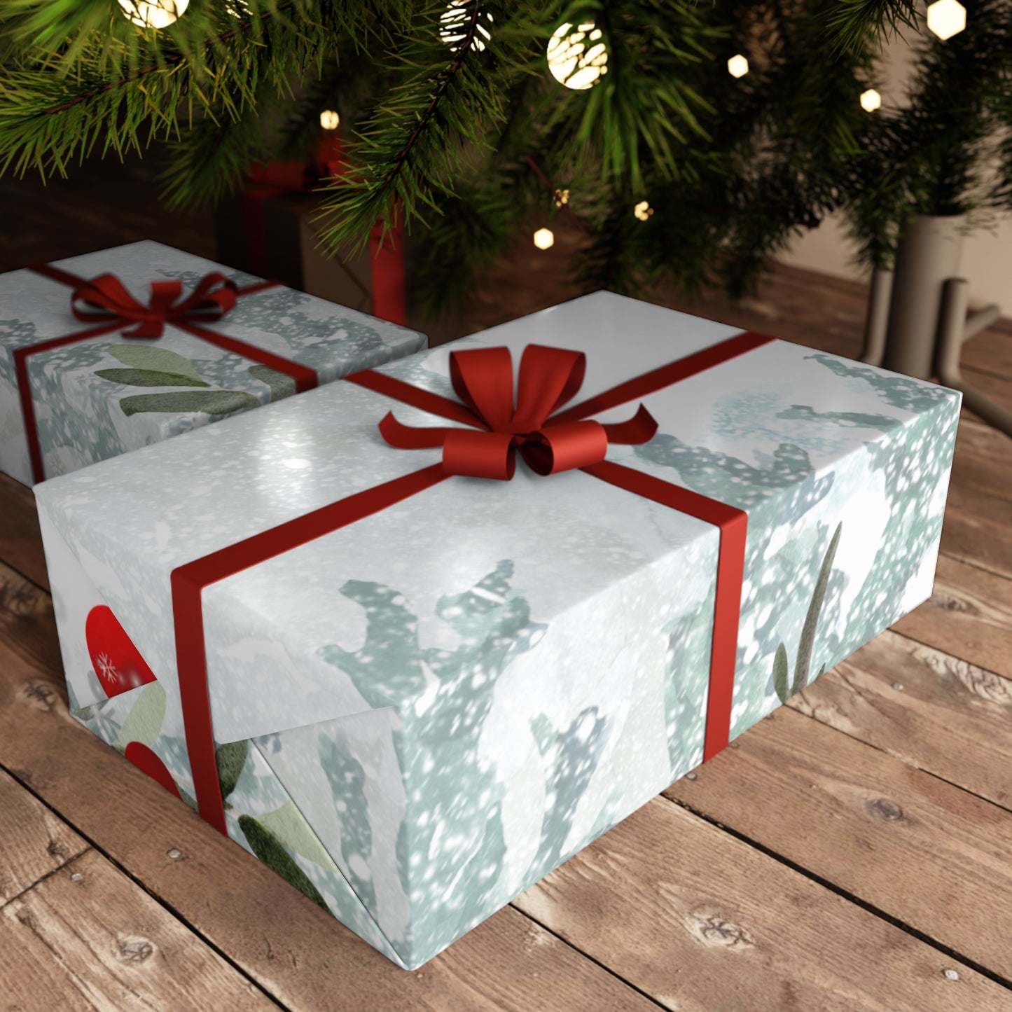 Winter Pine & Hearts Gift Wrapping Paper Sheet
