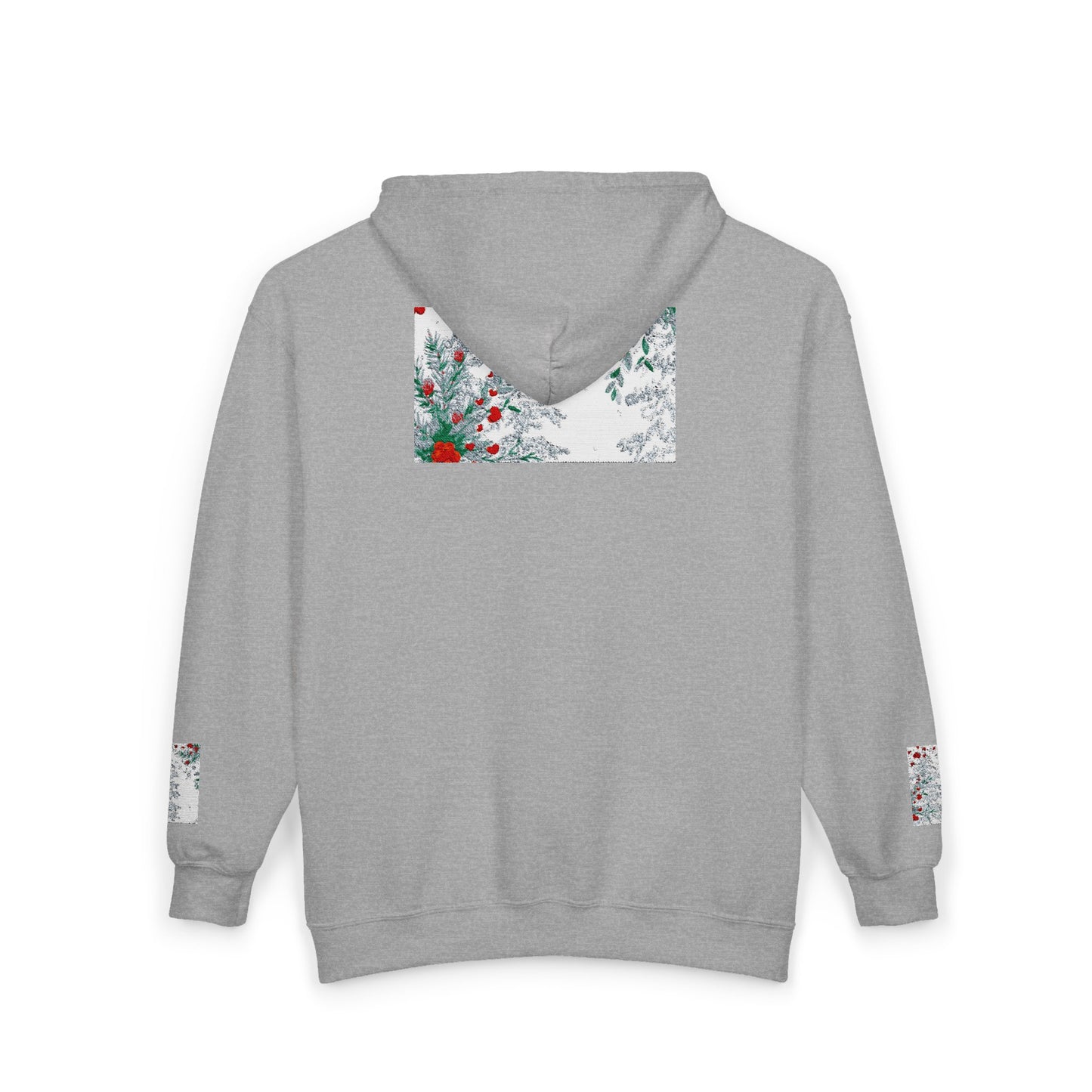 She Is as Deep As...Floral Snowfall Zip Hoodie — Holiday Red Berry Winter Design