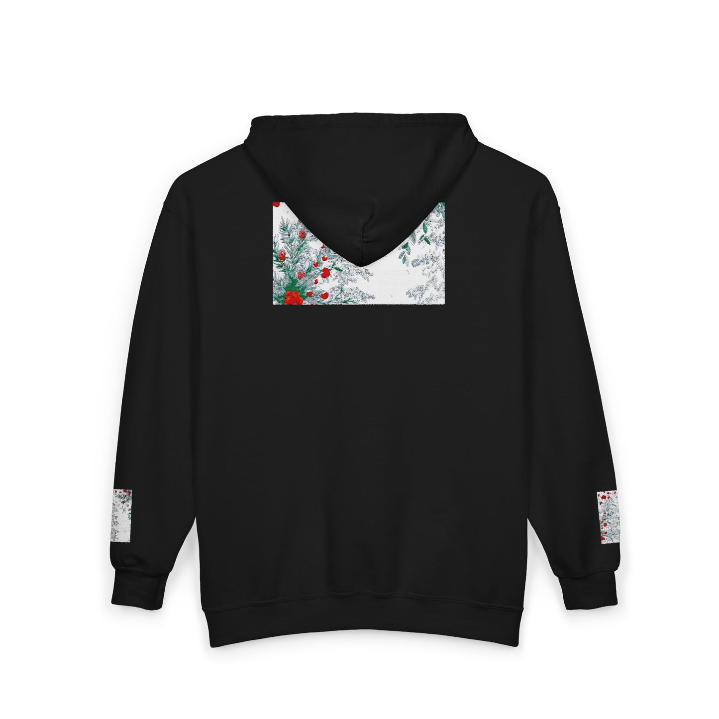 She Is as Deep As...Floral Snowfall Zip Hoodie — Holiday Red Berry Winter Design