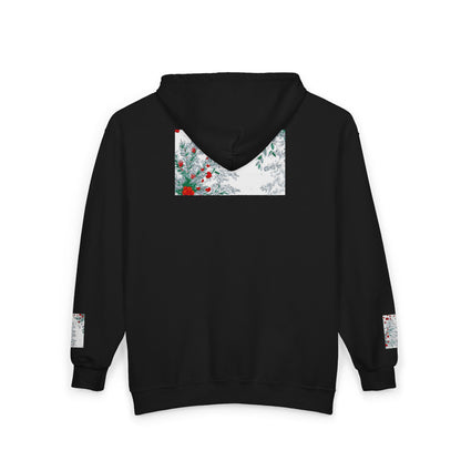 She Is as Deep As...Floral Snowfall Zip Hoodie — Holiday Red Berry Winter Design