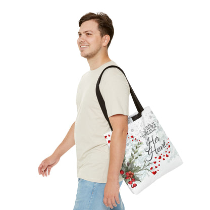 Her Heart Winter Floral Tote Bag – Romantic Valentine’s Day Canvas Tote