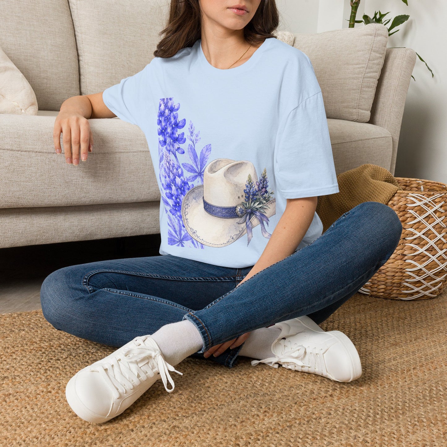 Cowboy Hat & Bluebonnet T‑Shirt — Texas Wildflower Graphic Tee