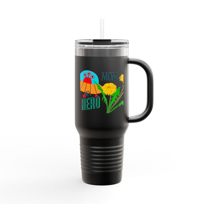 Mom Hero 40oz Insulated Travel Mug - Bright & Cheerful Design