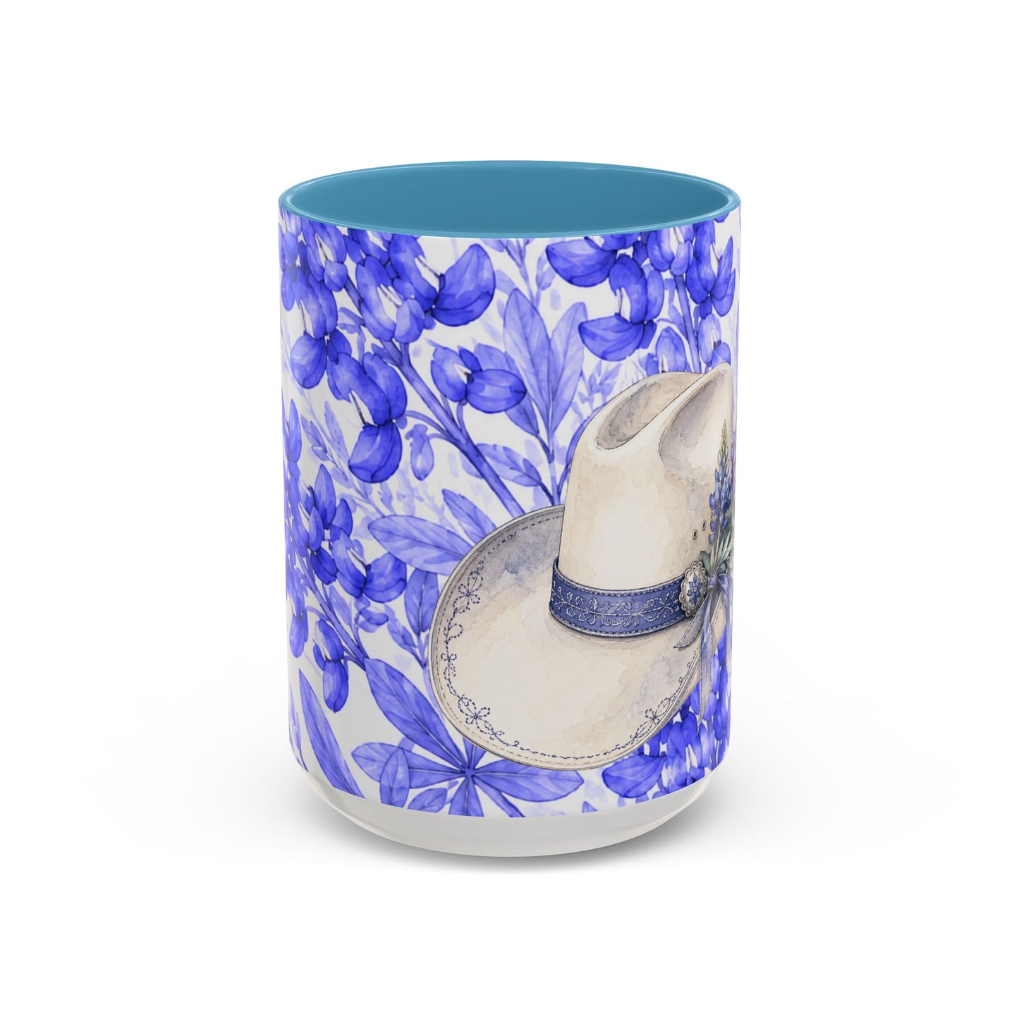Cowboy Hat Bluebonnet Accent Coffee Mug – Texas Wildflower Floral Tea Cup (11/15oz)