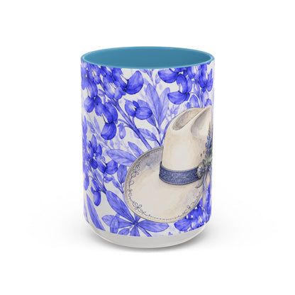 Cowboy Hat Bluebonnet Accent Coffee Mug – Texas Wildflower Floral Tea Cup (11/15oz)