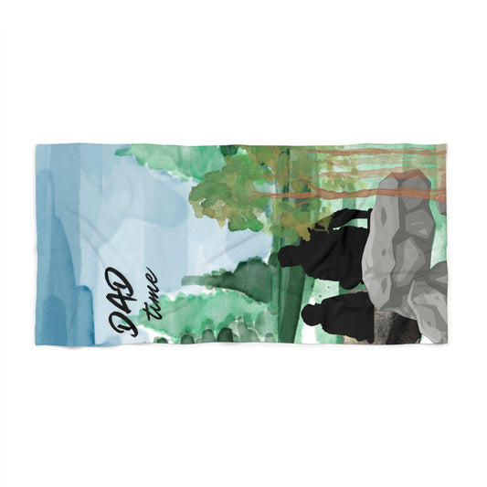 Dad Time Beach Towel — Relaxing Father & Child Silhouette Seaside Towel