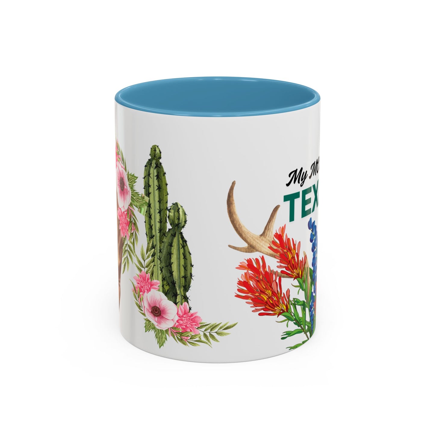 Texan Mom Accent Coffee Mug — "My MOM is a TEXAN" Floral & Cactus Gift