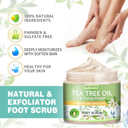 LUCOTIYA Tea Tree & Orange Flower Foot Soak Set - Salts, Foot File, Scrub & Urea Cream Pedicure Supplies for Dry, Cracked Feet - Foot Spa Pedicure Kit for Women Men