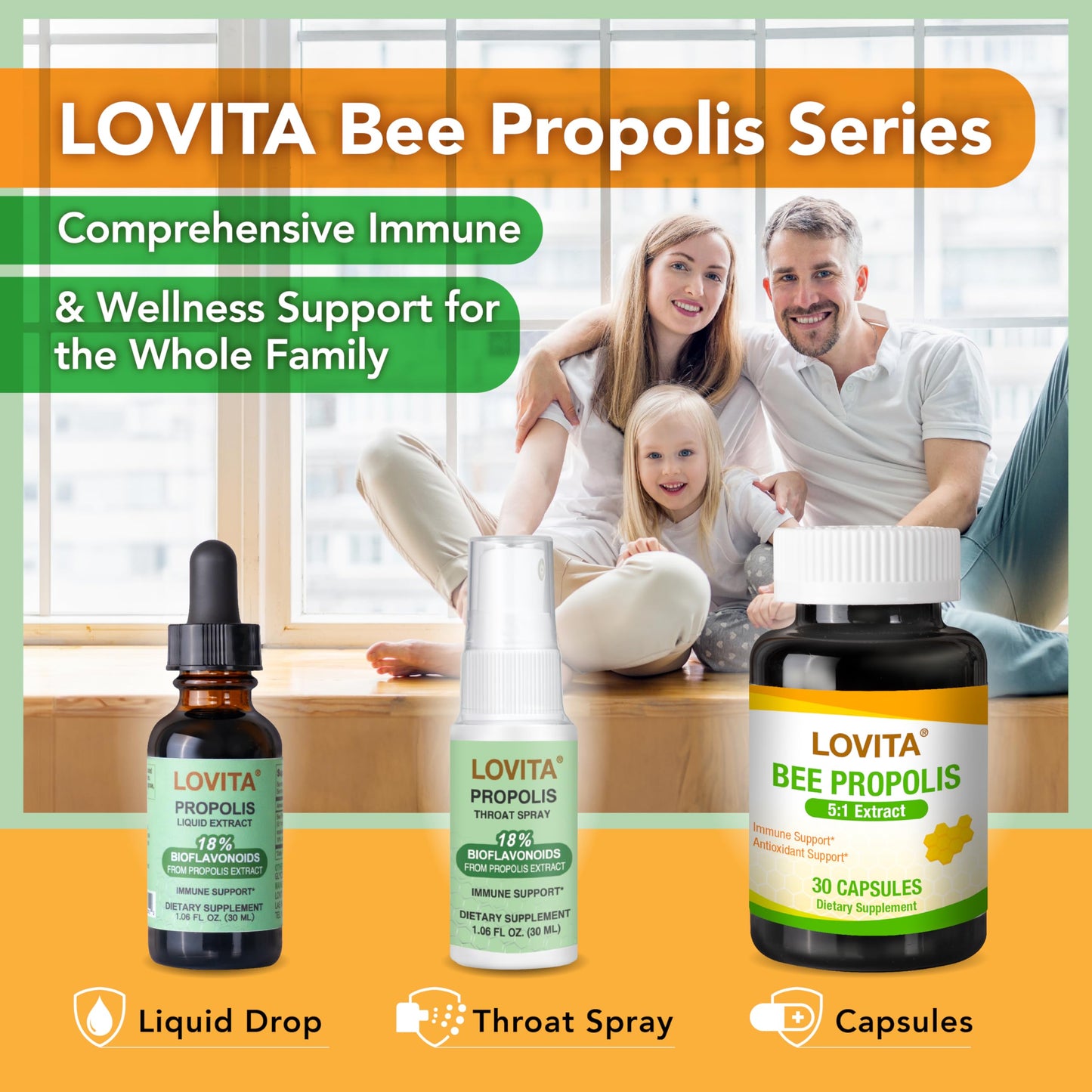 Bee Propolis Liquid Extract 500mg, 5:1 Resin Drops with 18% Bioflavonoids, Alcohol-Free Antioxidant, Immune Support & Throat Soothing, Gluten-Free, Non-GMO, 1 Fl Oz (30 mL), 30 Day Supply