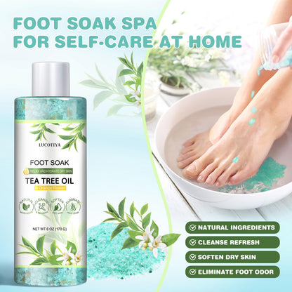 LUCOTIYA Tea Tree & Orange Flower Foot Soak Set - Salts, Foot File, Scrub & Urea Cream Pedicure Supplies for Dry, Cracked Feet - Foot Spa Pedicure Kit for Women Men