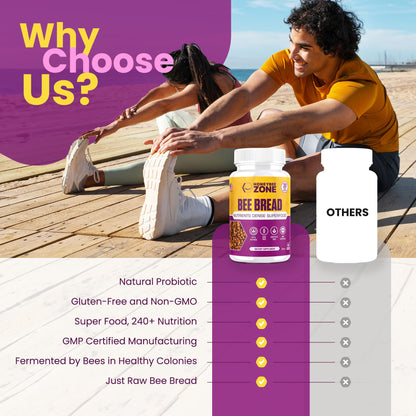 HONEYBEEZONE-Bee Bread Capsules – Nutrient-Rich Superfood for Energy Boost, Immune Support Supplement | Non-GMO, Gluten-Free, 60 Easy-to-Swallow Veggie Capsules