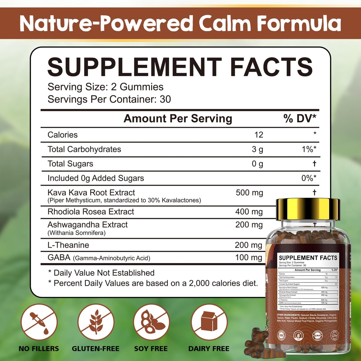 Kava Kava Root Extract Supplement: Natural Kava Gummies with L Theanine, Ashwagandha and GABA for Cognitive & Immune Support Herbal Supplement for Adults
