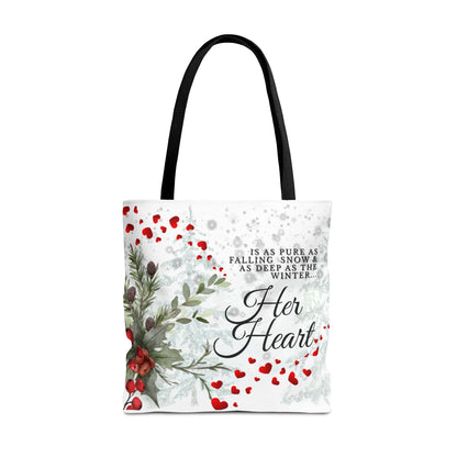 Her Heart Winter Floral Tote Bag – Romantic Valentine’s Day Canvas Tote