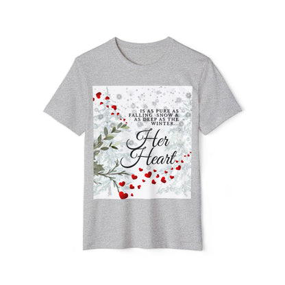 Her Heart Winter Floral T-Shirt — Romantic Snow & Red Berries Design