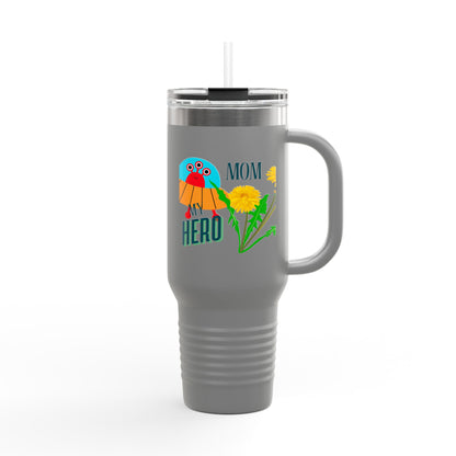 Mom Hero 40oz Insulated Travel Mug - Bright & Cheerful Design
