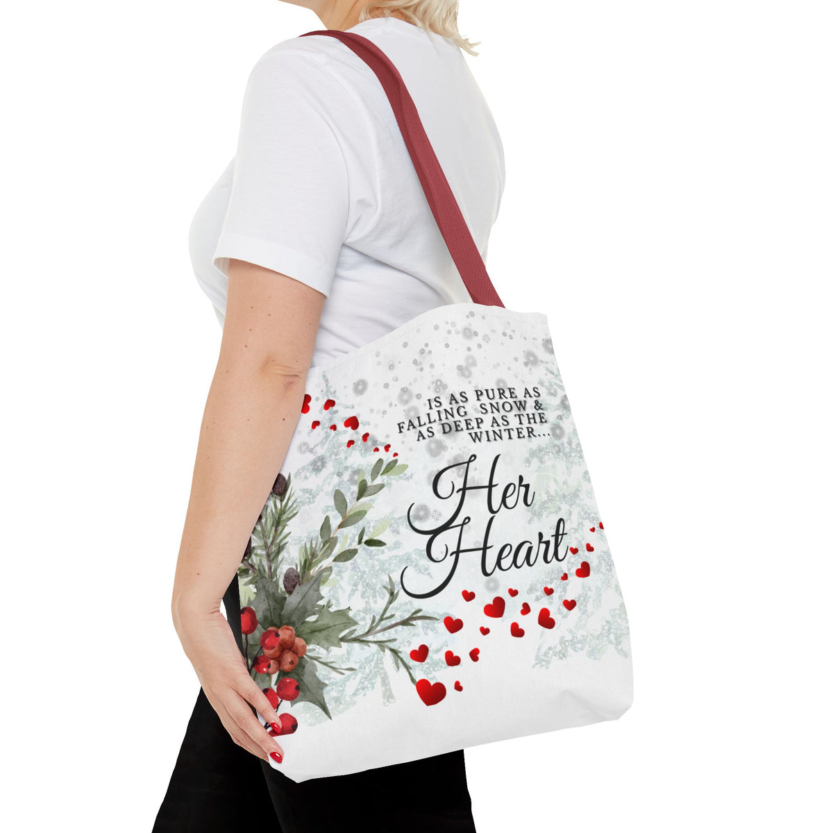 Her Heart Winter Floral Tote Bag – Romantic Valentine’s Day Canvas Tote