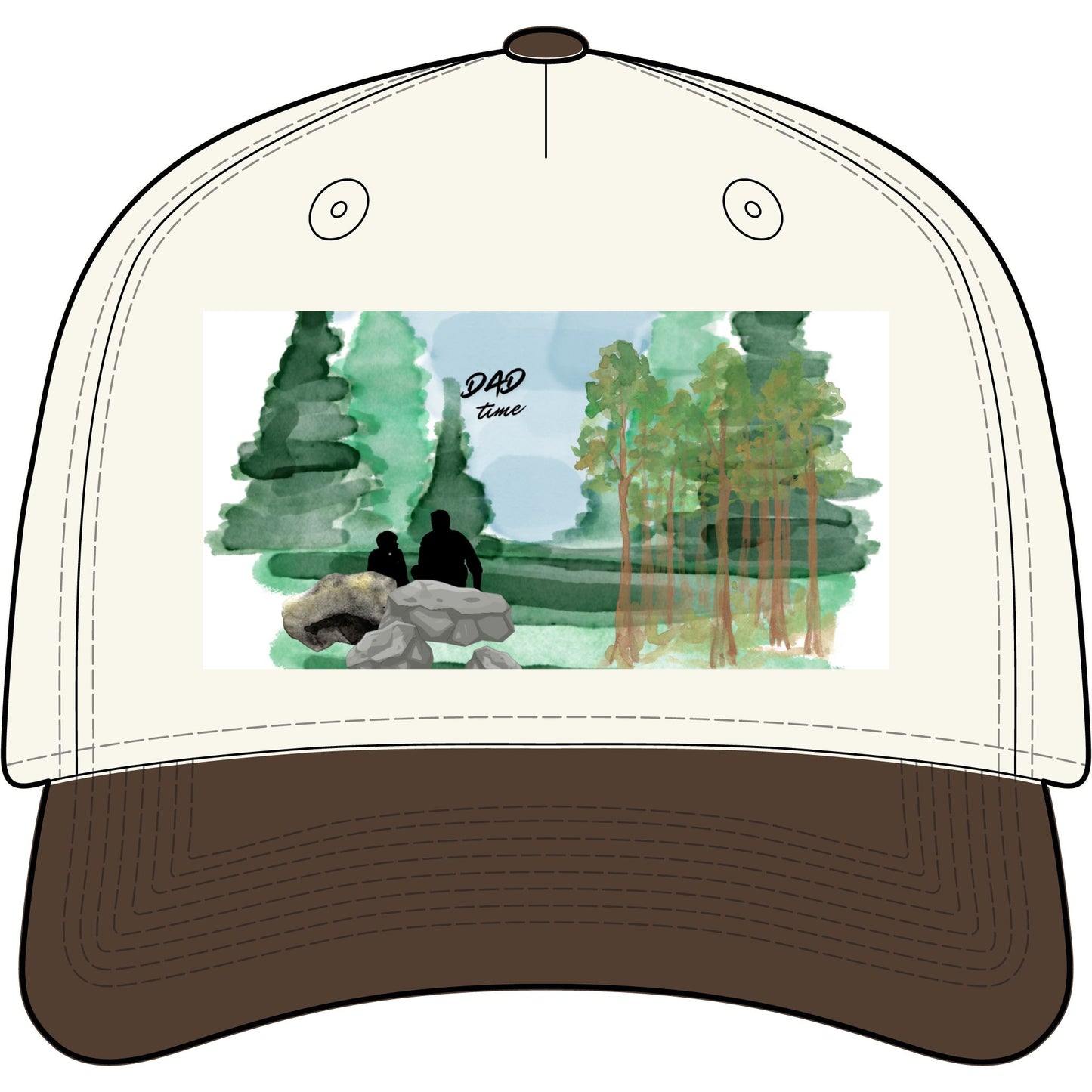 Dad Time Baseball Cap – Watercolor Forest Hiking Hat