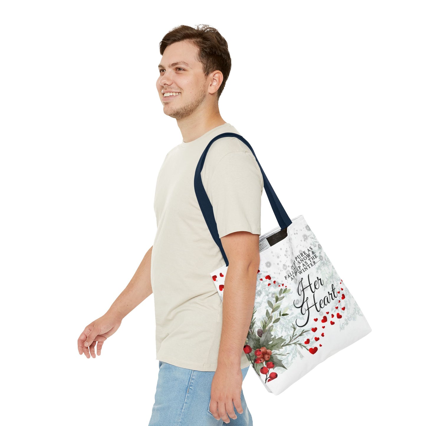 Her Heart Winter Floral Tote Bag – Romantic Valentine’s Day Canvas Tote