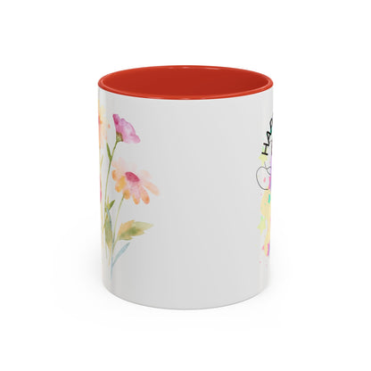 Happy Easter Floral Accent Coffee Mug - Celebrate Spring with Colorful Design