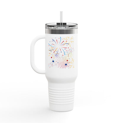 USA Floral Insulated Travel Mug for Coffee Lovers, 40oz, Patriotic Gift, Adventure Companion, Summer BBQ, Camping Must-Have